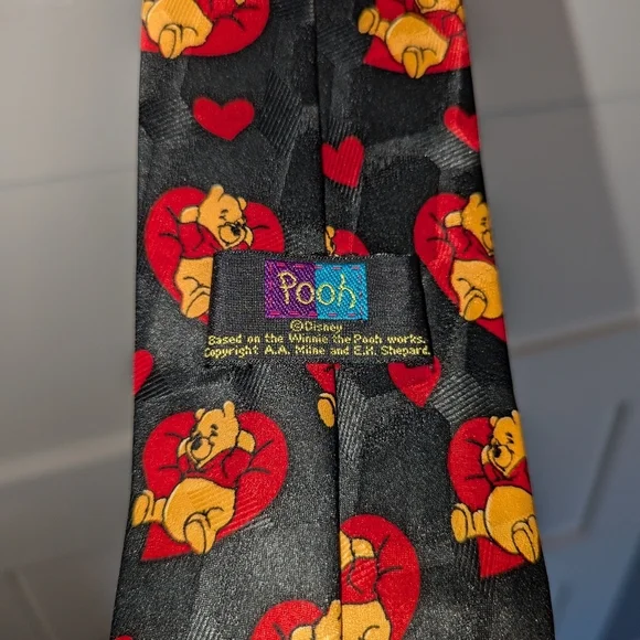 Pooh Disney Branded Winnie the Pooh black neck tie. Valentine's theme tie.